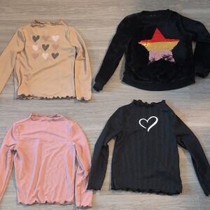 Cherokee Kids' Long Sleeve Tops - Pink, Black, Tan with Heart and Star Designs